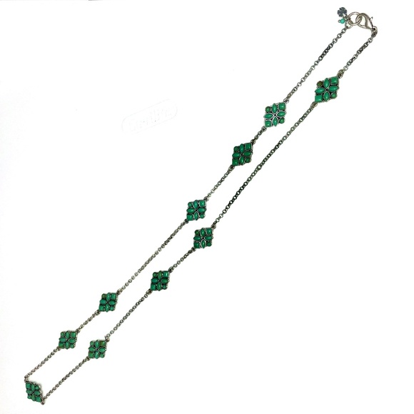 ๐3xHP๐ LUCKY BRAND Faux Turquoise Silver Tone Diamond Shape Long Necklace NEW - Picture 4 of 9